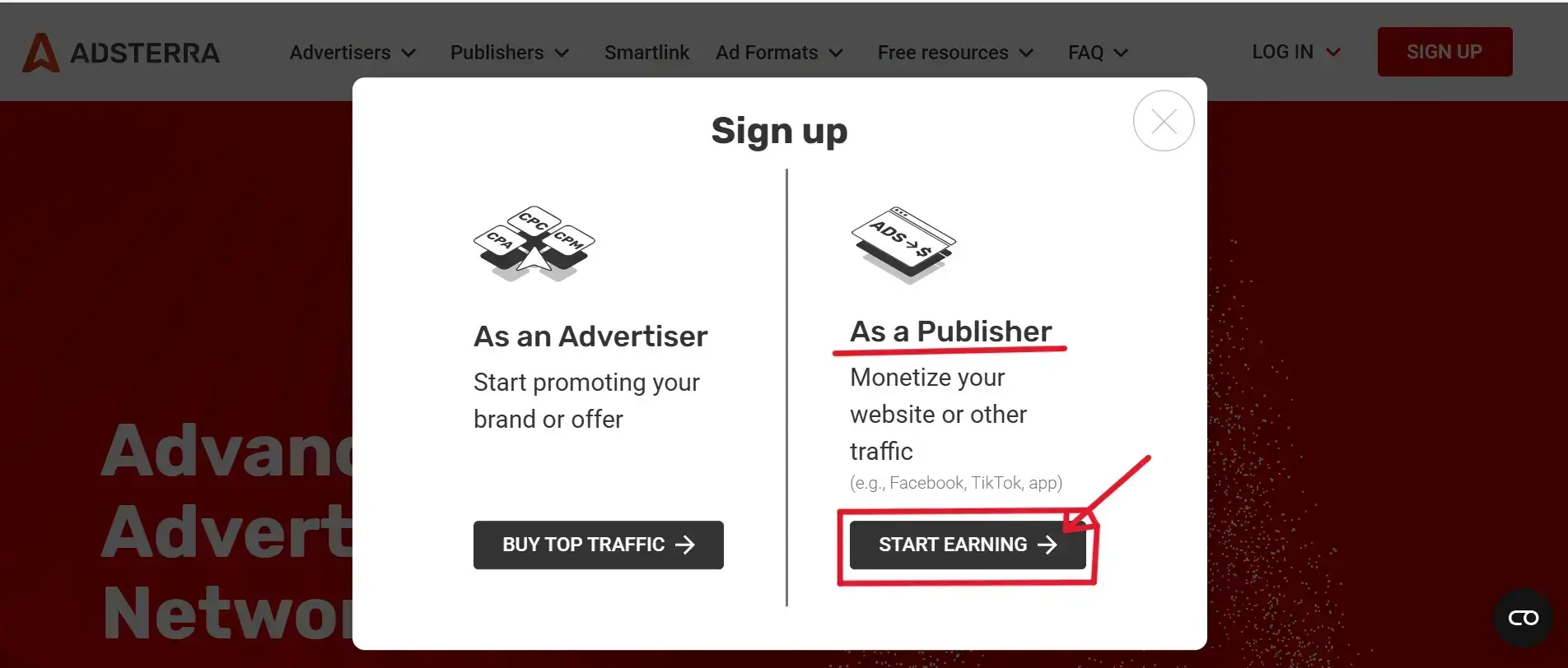 Sign Up as a Publisher with Adsterra